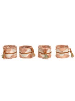 Handwoven Baskets By Blu Tasseled Dusty Peach Napkin Rings, Set Of 4