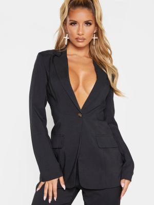 Black Structured Suit Woven Blazer