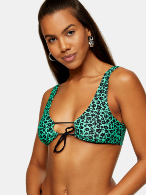 Green Floral Lace Crop Bikini Top