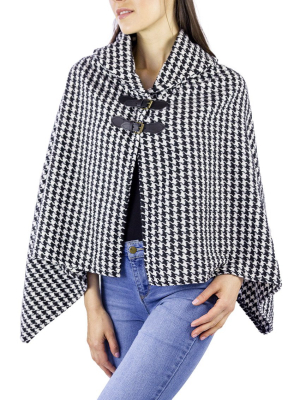 Houndstooth Shawl Collar Cape