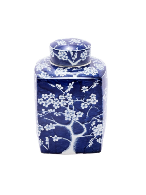 Square Tea Jar, Plum Motif