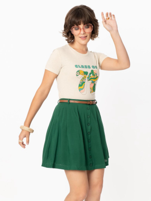 Retro Style Green Belted Flare Skirt