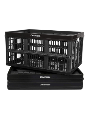 Clevermade Clevercrate Durable Plastic Stackable 45l Collapsible Storage Bins, Black (3-pack)