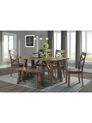 Regan 6pc Dining Set Table, 4 Side Chairs And Bench Walnut Brown - Picket House Furnishings