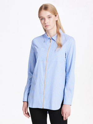 Striped Zip Front Blouse