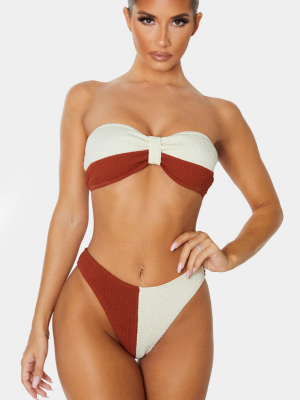 Brown Two Tone Bow Bandeau Bikini Top