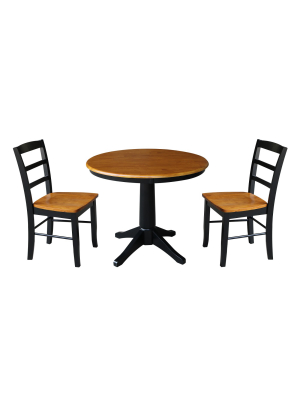 3pc 36" Round Top Pedestal Table With 2 Madrid Chairs Set Black/cherry - International Concepts