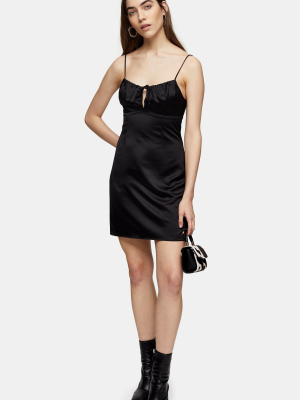 Black Gathered Bust Midi Slip Dress