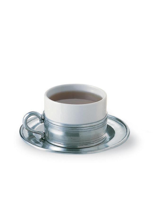 Cappuccino/tea Cup With Pewter Saucer