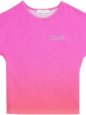 Chloé Kids Logo Printed Gradient T-shirt