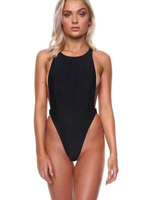 High Leg Buckle Fastening Racerback One Piece Swimsuit