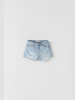 Mom Fit Ripped Denim Shorts