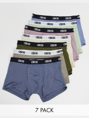 Asos Design 7 Pack Trunks In Pastel Colors Save