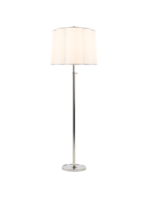 Simple Floor Lamp In Soft Silver With Silk Scalloped Shade