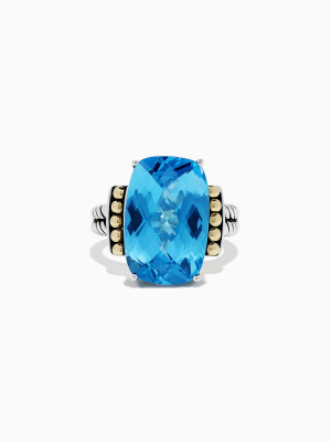 Effy 925 Sterling Silver & 18k Gold Blue Topaz Ring, 13.35 Tcw