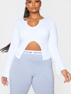 Plus White Rib Split Sleeve Cut Out Top