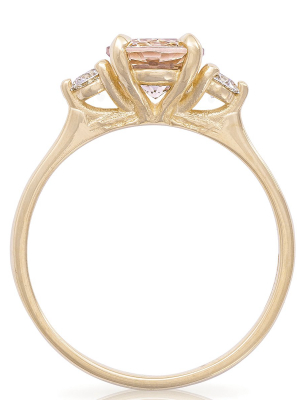 Solid Gold You Me & Magic - One Carat Morganite & Classic Diamond Polished Band Ring