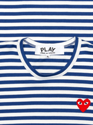 Comme Des Garcons Play Striped Big Heart Long Sleeve T-shirt - Blue/white