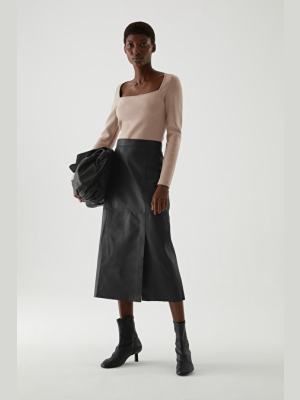 Nappa Leather A-line Midi Skirt