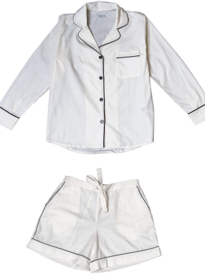 Women's White Classic Pajama Set With Shorts