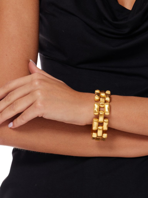 Satin Gold 3 Row Hammered Bars Bracelet