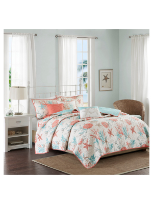 Coral Ocean View Printed Quilt Set 6pc