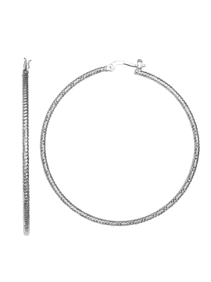 Women's Diamond Cut Click Top Hoop Earrings In Silver Plate - Gray (60mm)