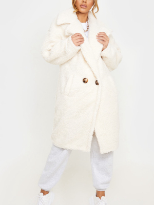 Petite Cream Borg Oversized Coat