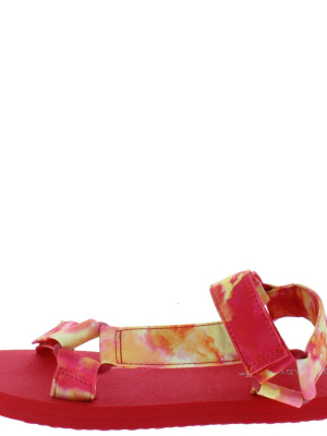 Heart01 Red Tie Dye Open Toe Ankle Strap Flat Sandal