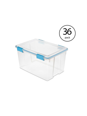 Sterilite 54 Quart 4 Piece Gasket Box Set In Clear With Blue Latches (36 Pack)