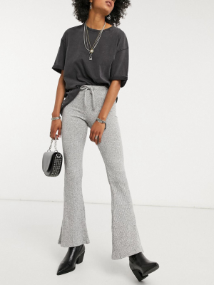 Topshop Ribbed Flare Pants In Gray Marl