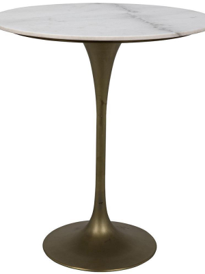 Noir Laredo 36"h Gold Bar Table W/ White Stone Top - Antique Brass