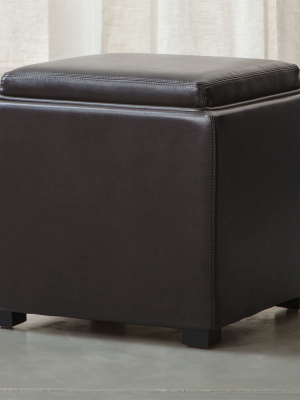 Stow Chocolate 17" Leather Storage Ottoman