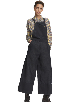 Cotton Linen-blend Wide-leg Dungarees