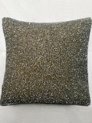 Luxus Silk Velvet Cushion In Platinum Gold & Silver