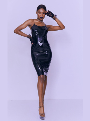 Tall Black Strappy Vinyl Midi Dress