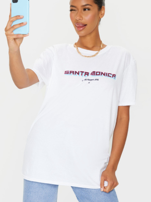 White Santa Monica Printed T Shirt