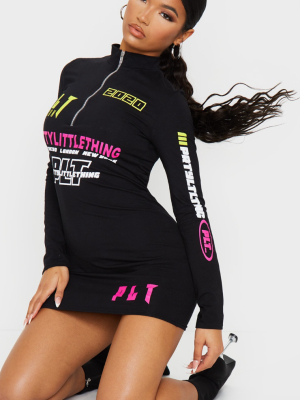 Prettylittlething Black City Slogan Zip Neck...