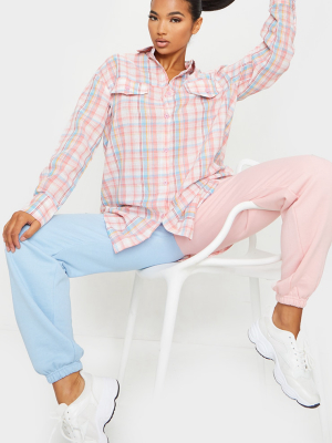 Baby Pink Checked Oversized Shirt