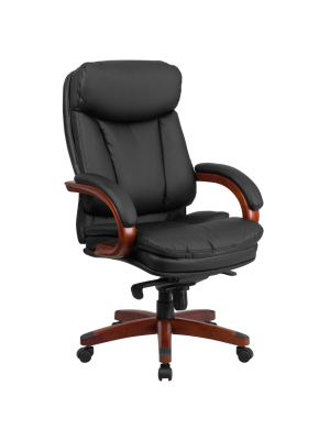 High Back Leather Executive Swivel Ergonomic Office Chair With Synchro Tilt And Arms Black - Riverstone Furniture