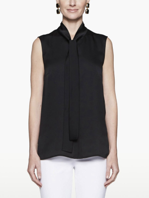 Tie-neck Crepe De Chine Blouse, Black