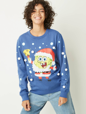 Women's Nickelodeon Spongebob Santa Holiday Sweatshirt - Dark Blue