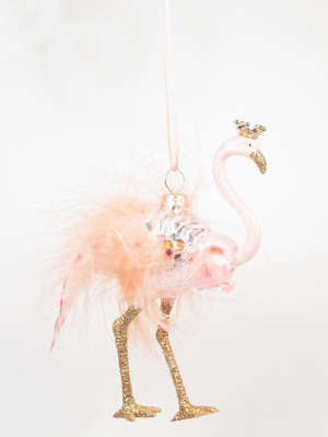 Retro Pink Flamingo Glass Ornament