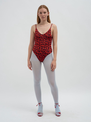 Leopard V-neck Swimsuit Red