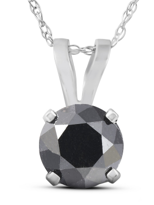 Pompeii3 1 Ct Black Diamond Solitaire Pendant-necklace In White Gold On An 18" Chain