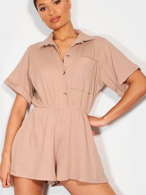 Stone Cotton Waffle Short Sleeve Shirt Romper