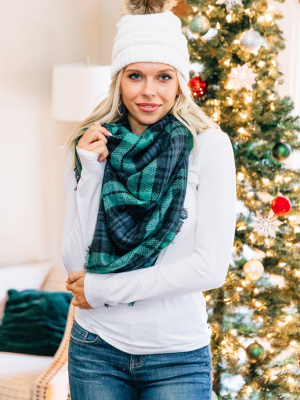 Autumn Air Green And Navy Plaid Blanket Scarf