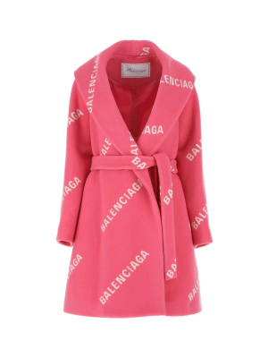 Balenciaga Allover Logo Belted Wrap Coat