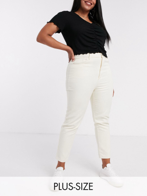 Daisy Street Plus High Waist Mom Jeans In Stone