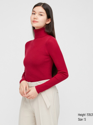 Women Extra Fine Merino Ribbed Turtleneck Sweater